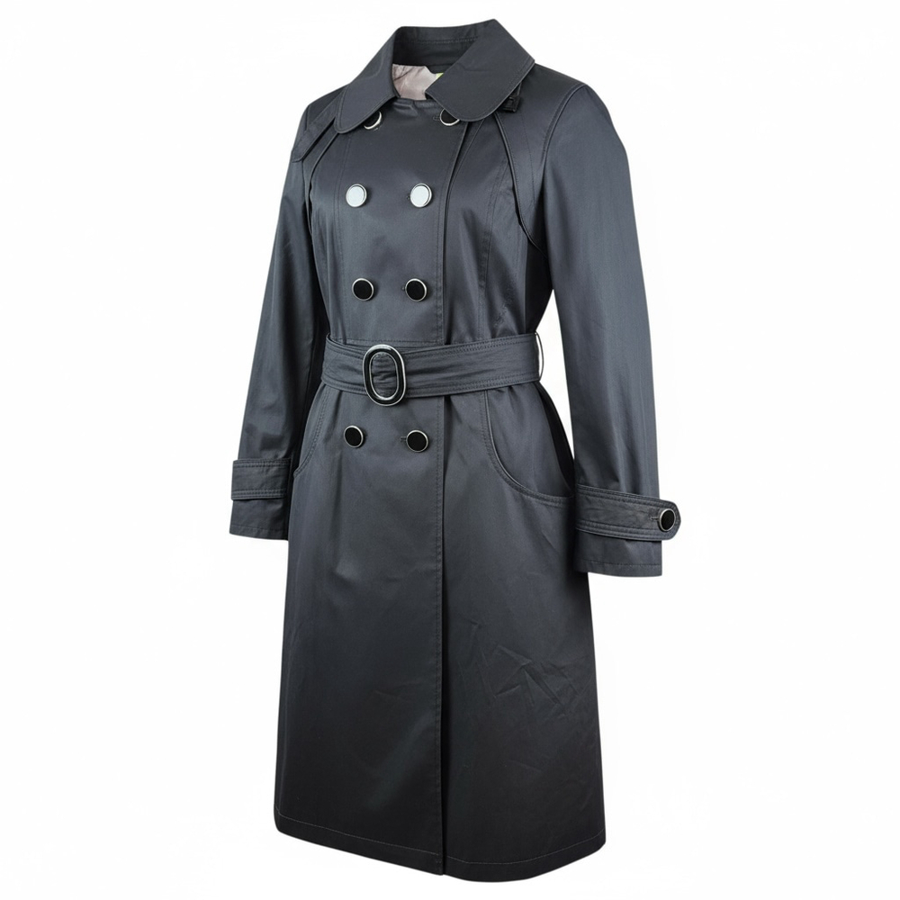 Soia & Kyo Black Double Breasted Midi Belted Trench Coat Peacoat Collar Size XL